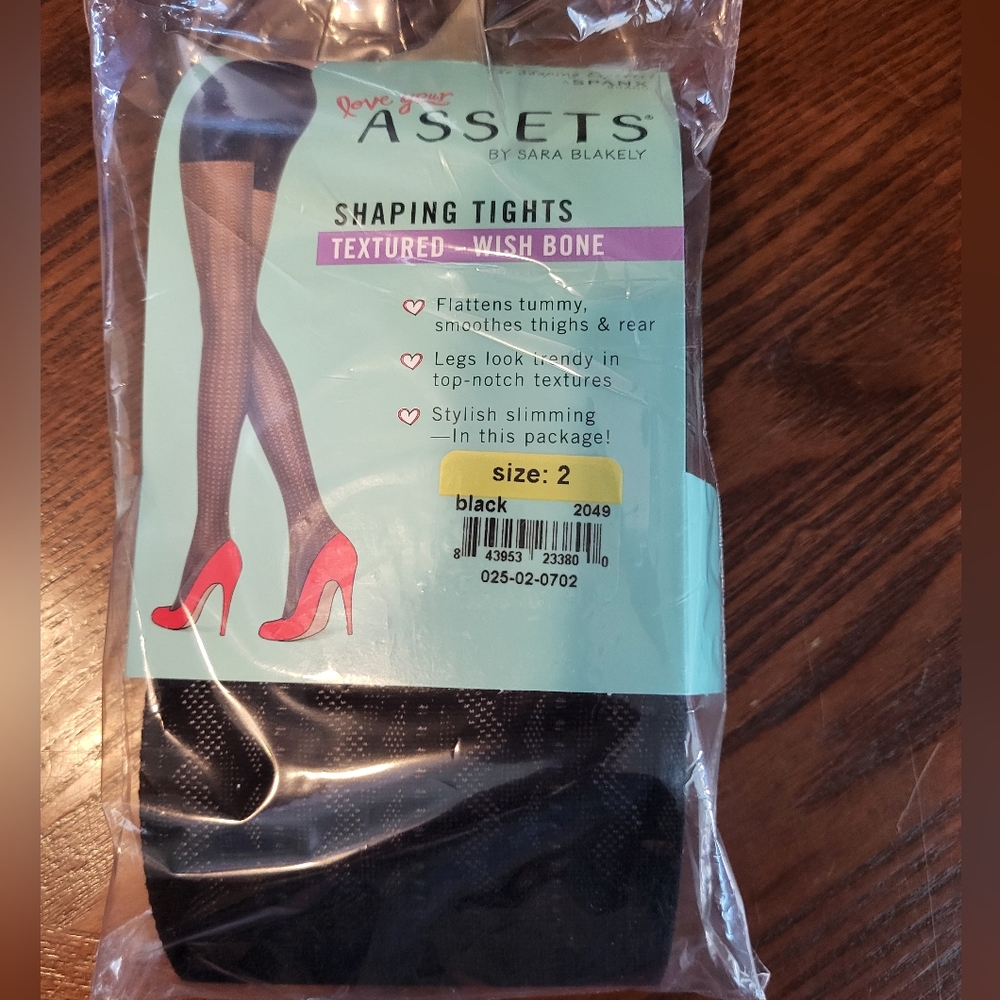 Love Your Assets by Spanx Shaping Tights Textured Wish Bone Black Size 2 New